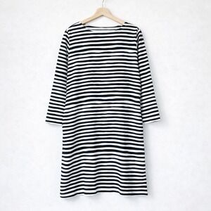 See Design Black White Stripe Dress Boat Neck Long Sleeve Cotton Pockets Sml NWT